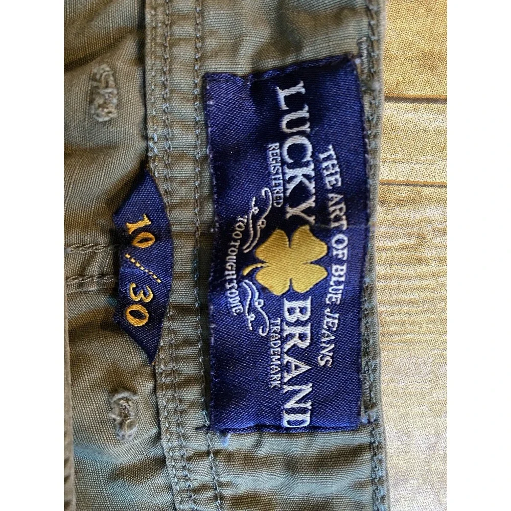 Lucky Brand Olive Green Cropped Cargo Pants with Side Leaf Embroidery